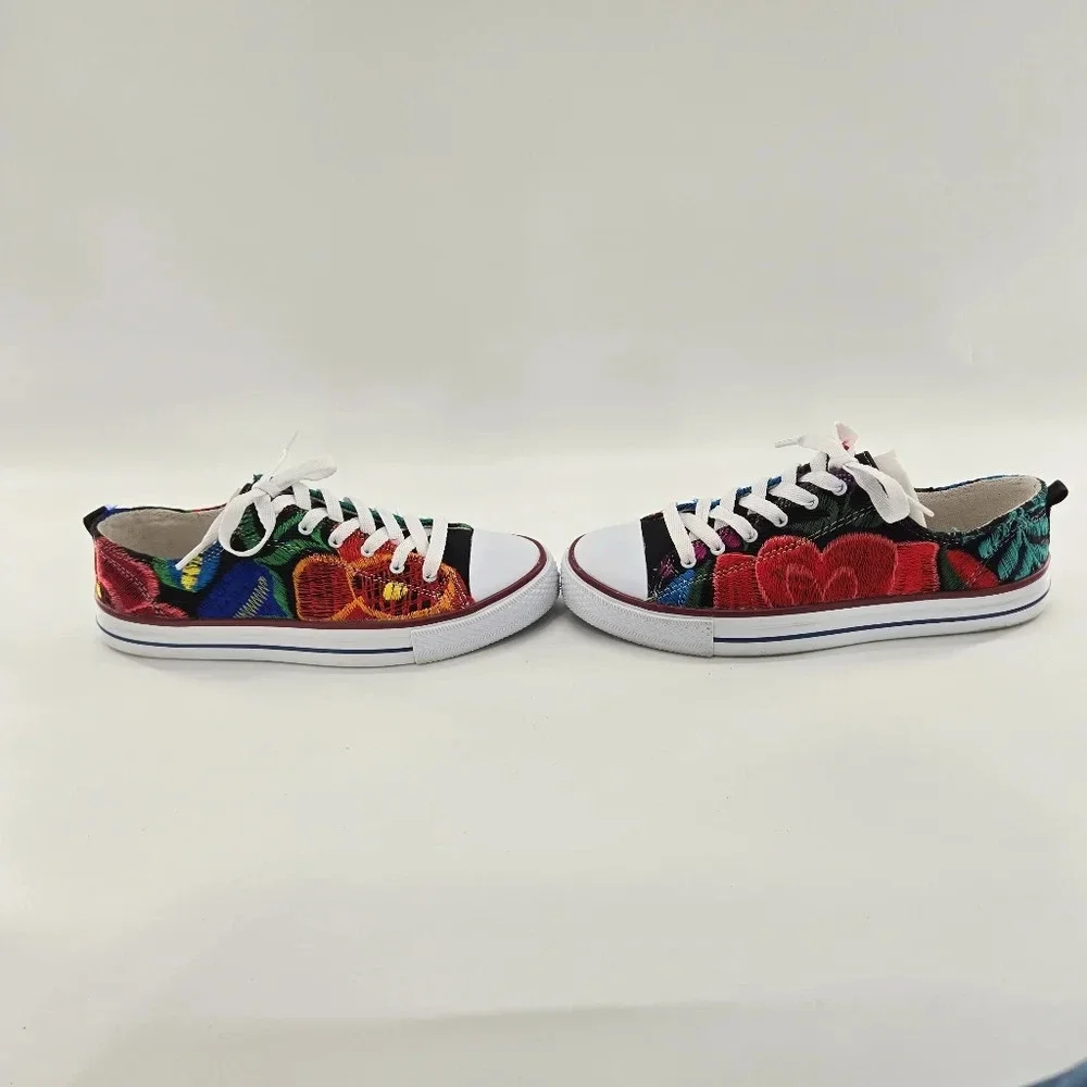 Ladies Hand Embroidered colorful floral sneaker shoes made in Mexico